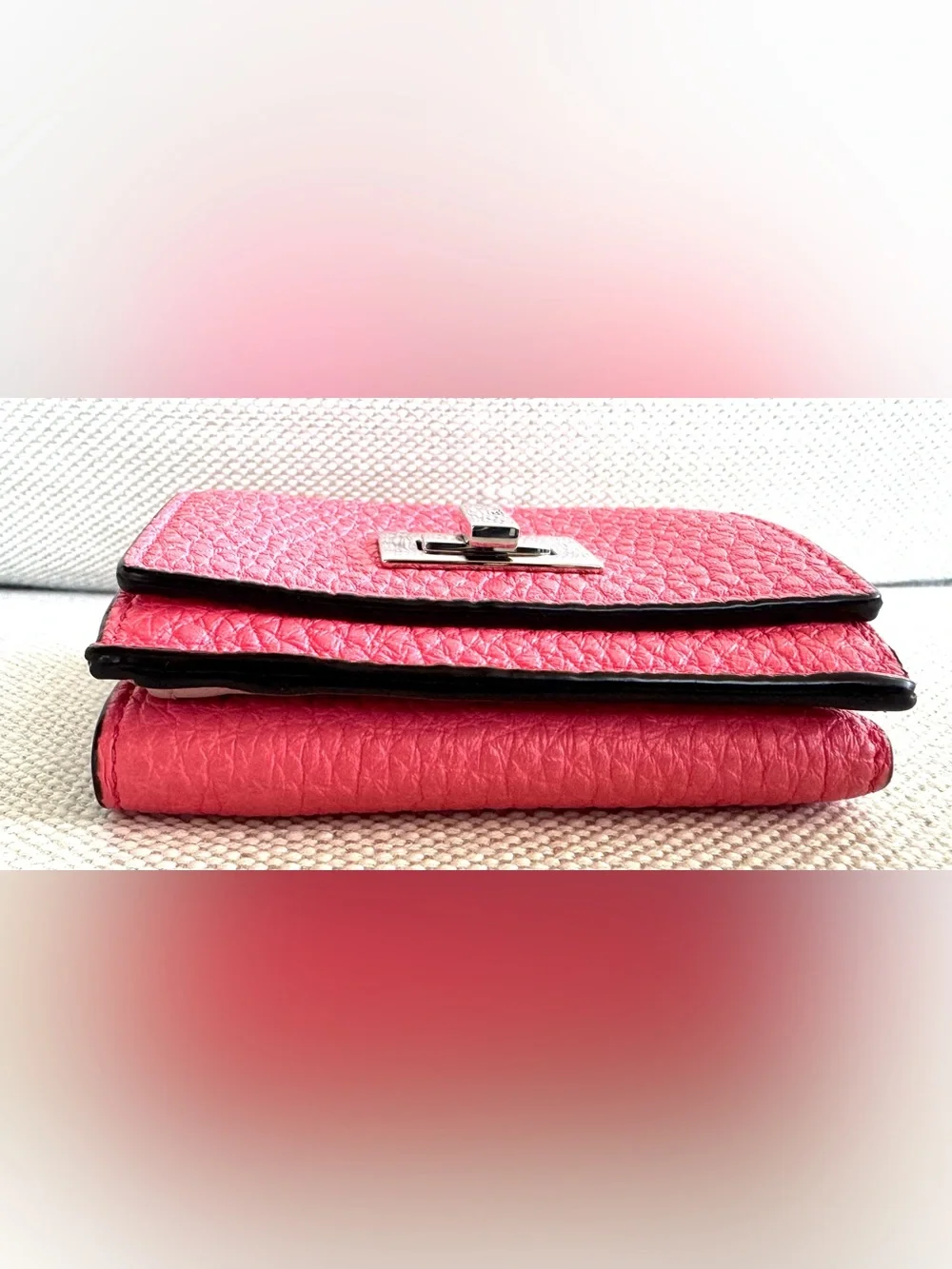 FENDI Bright Pink Pebbled Leather Mini Turn Lock Wallet Italy